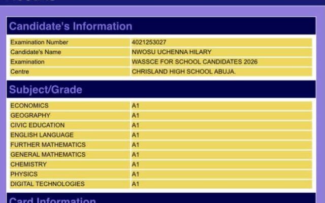 Abuja Student Nwosu Uchenna Hilary Scores 9 A1s in 2026 WASSCE